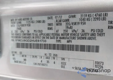 2017 Ford Escape Se z USA, uszkodzony, nr VIN 1FMCU9GD2HUE61733